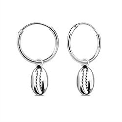 Wholesale 925 Sterling Silver Cowrie Sea Shell Charm Hoop Earrings