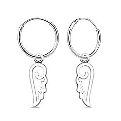 Wholesale 925 Sterling Silver Angel Wings Charm Hoop Earrings
