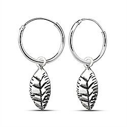 Wholesale 925 Sterling Silver New Leaf Charm Hoop Earrings