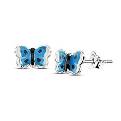 Wholesale 925 Sterling Silver Butterfly Enamel Blue Kids Stud Earrings   