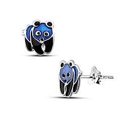 Wholesale 925 Sterling Silver Enamel Blue With Black Panda Kids Stud Earrings