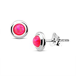 Wholesale 925 Sterling Silver Hot Pink Opal Stud Earring