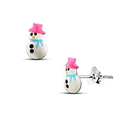 Wholesale 925 Sterling Silver Cute Snowman Kids Stud Earrings