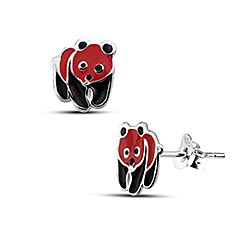 Wholesale 925 Sterling Silver Enamel Red With Black Panda Kids Stud Earrings