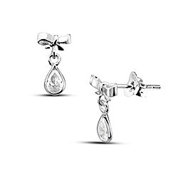 Wholesale 925 Sterling Silver Bow Dangling Teardrop Cubic Sparkly Zirconia Stud Earrings