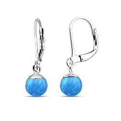 Wholesale 925 Sterling Silver Sea 6mm Blue Opal Semi Precious Earrings