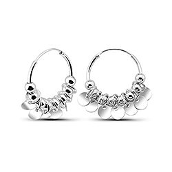 Wholesale 925 Sterling Silver 20mm Beads And Round Charm Hoop Earrings