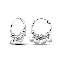 Wholesale 925 Sterling Silver 14mm With Beads Round Charm Hoop Earrings