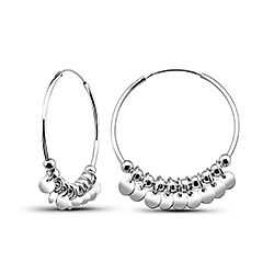 Wholesale 925 Sterling Silver 30mm Beads And Round Charm Hoop Earrings
