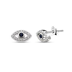 Wholesale 925 Sterling Silver Black Eye with Sparkly Cubic Zirconia Rhodium Plated Stud Earrings