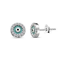 Wholesale 925 Sterling Silver Round Eye with Sparkly Cubic Zirconia Rhodium Plated Stud Earrings