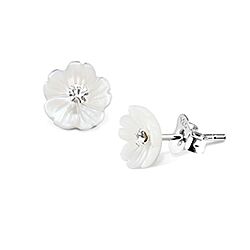 Wholesale Silver Crystal Mother of Pearl Blossom Stud Earring