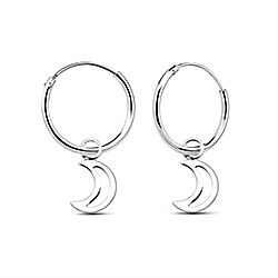 Wholesale 925 Sterling Silver Dangle Moon Charm Hoop Earrings