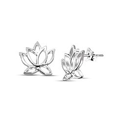 Wholesale 925 Silver Lotus Flower Oxidized Stud Earrings