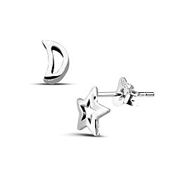 Wholesale 925 Silver Star And Moon Oxidized Stud Earrings