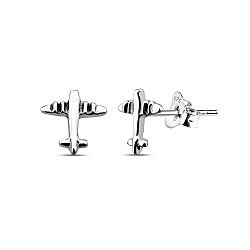 925 Silver Airplane Oxidized Stud Earrings