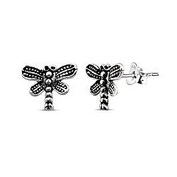 Wholesale Silver Sterling Dragonfly Oxidized Stud Earrings