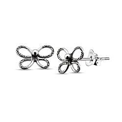 Wholesale 925 Silver Small Butterfly Oxidized Stud Earrings