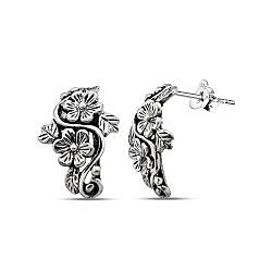 Wholesale 925 Silver Huggie Flower Oxidized Stud Earrings
