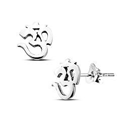 Silver 925 Big OM Style Oxidized Stud Earrings