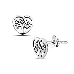Wholesale Silver 925 Heart Tree Oxidized Stud Earrings