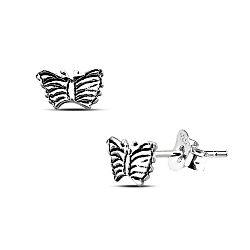 Wholesale 925 Silver Tiny Butterfly Oxidized Stud Earrings