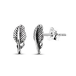 Wholesale Silver Sterling 925 Feather Oxidized Stud Earrings