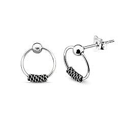 Silver Sterling Dangle Bali Hoop Oxidized Stud Earrings