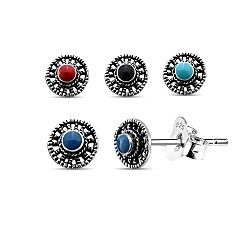 Wholesale 925 Silver Round Enamel Oxidized Stud Earrings