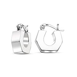Wholesale 925 Sterling Silver 15 mm Hexagon Design Thick Plain Hoop Earrings
