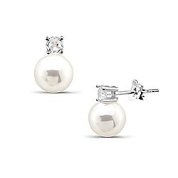 Wholesale Silver Round Pearl Ball Cubic Zirconia Stud Earring
