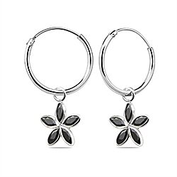 Wholesale Silver Cubic Zirconia Flower Charm Hoop Earring