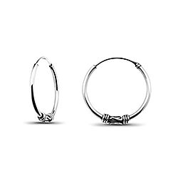 Silver 18mm Wire Beads Bali Hoop Earrings