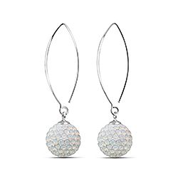Wholesale Silver White Opal Crystal Ball Dangle Hook Earring