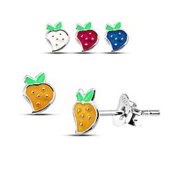 Wholesale Silver Enamel Strawberry kids Stud Earrings