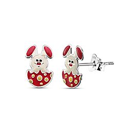 Wholesale Silver Enamel Rabbit Kids Stud Earring