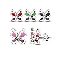 Wholesale Silver Enamel Crystal Butterfly Kids Stud Earring