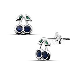 Wholesale Silver Enamel Blue Cherry Kids Stud Earring