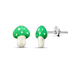 Wholesale 925 Sterling Silver Hand Painted Green Mushroom Kids Stud Earrings