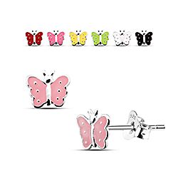 Wholesale Silver Enamel Butterfly Kids Stud Earring