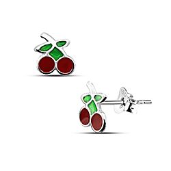 Wholesale Silver Enamel Cherry Kids Stud Earring