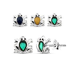 Wholesale Silver Enamel Frog Kids Stud Earring