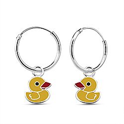 Wholesale Silver Enamel Duck Kids Charm Hoop Earring