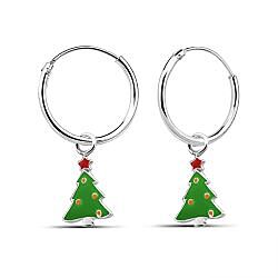 Wholesale 925 Sterling Silver Enamel Christmas Tree Red, Green Kids Hoops  