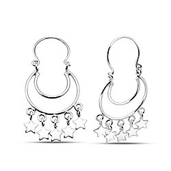 Wholesale Silver Star Charm Dangle Hoop Plain Earrings