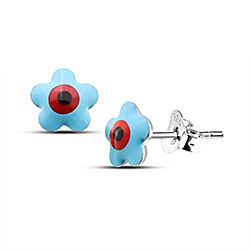 Wholesale Silver Enamel Sky Blue Flower Kids Stud Earring