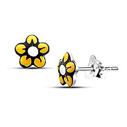 Wholesale Silver Enamel Yellow Black Flower Kid Stud Earring