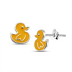 Wholesale Silver Enamel Yellow Duckling Kids Stud Earring