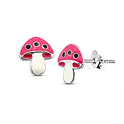 Wholesale Silver Enamel Pink Mushroom Kids' Stud Earring