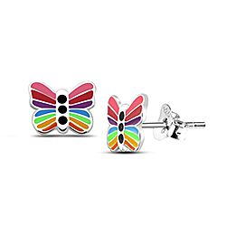 Wholesale Silver Enamel Rainbow Butterfly Kids' Stud Earring